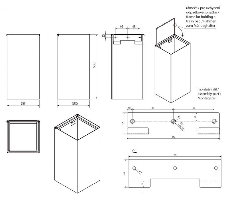 HOTEL Квадратная мусорная корзина, 75л блеск