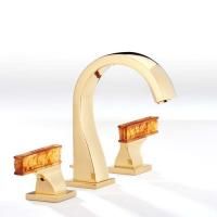 THG GINKGO Смеситель для раковины на 3 отверстия, с донным клапаном, цвет полированное золото