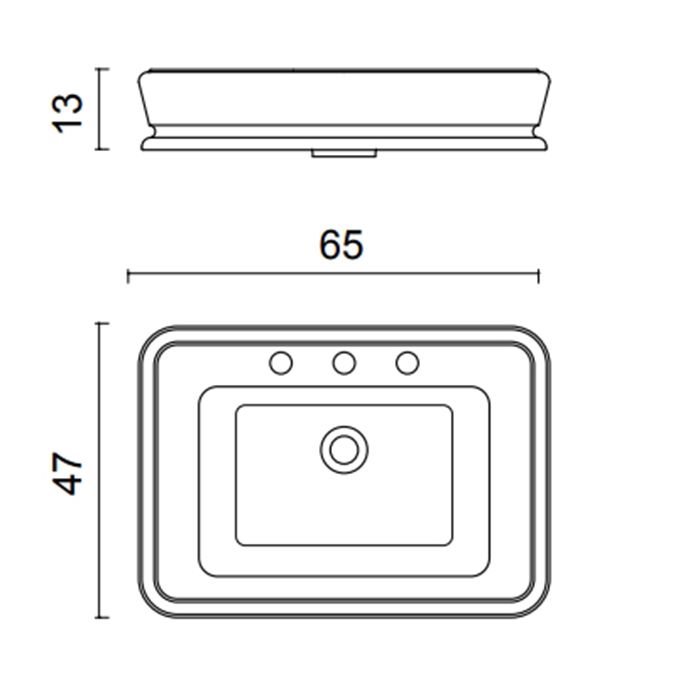 OASIS Lutetia Раковина накладная (660х470х130 мм) с 3мя отверстиями под смеситель, в комплекте: слив, материал: минеральное литье, цвет: белый