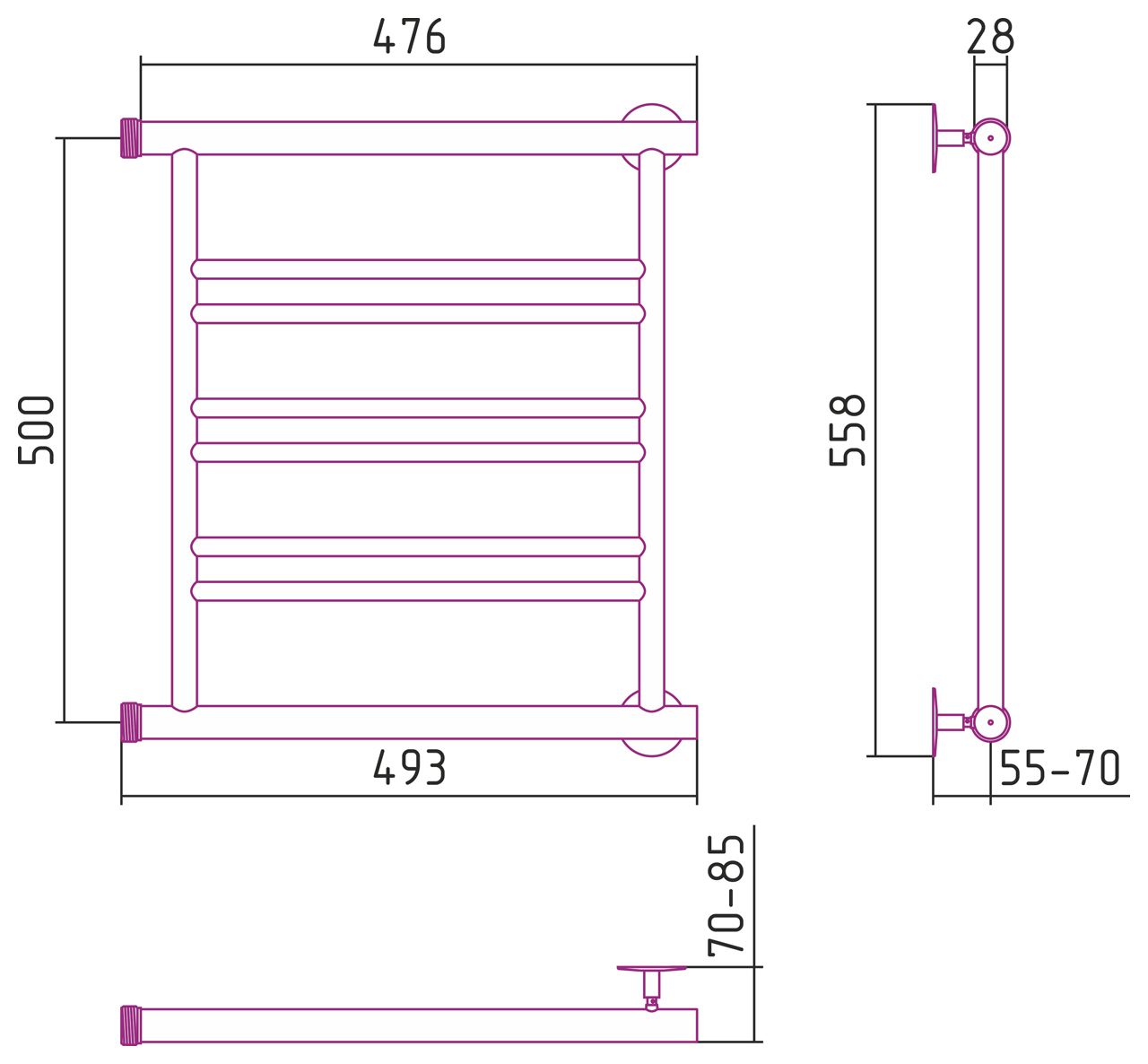 Полотенцесушитель СТИЛЬЕ "Минор 0601" 500х500 (2+2+2) П (Без покрытия)