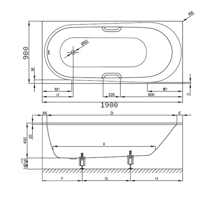 BETTE Comodo Ванна 190х90х45 с шумоизоляцией, с BetteGlasur ® Plus и BetteАнтислип, белая