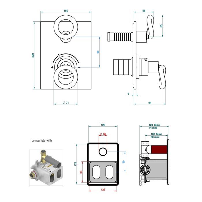 THG Collection O Смеситель для душа, встраиваемый, термостат, клапан, цвет Soft matt gold, артикул G4P-F31-5300BE