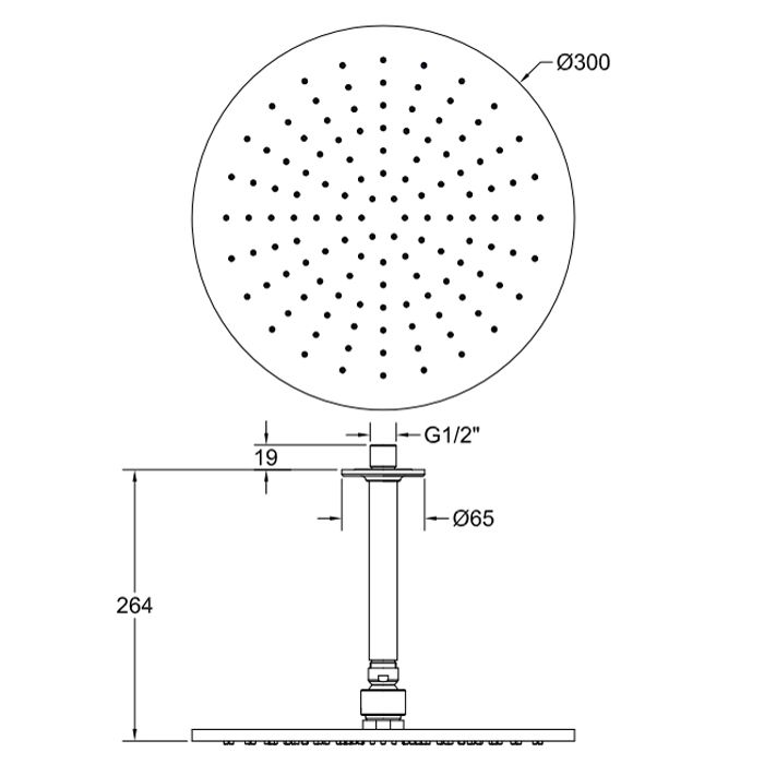 GESSI INCISO Потолочная душевая головка шарнирная на 1/2'', Ø300мм, длина изготавливается под заказ (от 105 до 1855 мм), цвет: Black XL