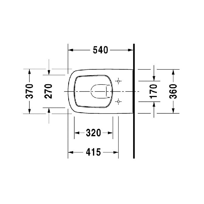 Унитаз, Duravit, Durastyle, традиционный (с закрытым смывным краем), тип установки-подвесной, ширина, мм-370, глубина, мм-540, высота, мм-400, форма чаши-прямоугольная, выпуск-горизонтальный, материал-керамика, сиденье-необходимо заказать, крепления в ком