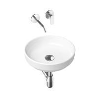 Комплект 4 в 1 Lavinia Boho Bathroom Sink Slim 21510139, накладная фарфоровая раковина 40 см, встраиваемый смеситель со скрытым механизмом, латунный сифон, донный клапан quick-clac