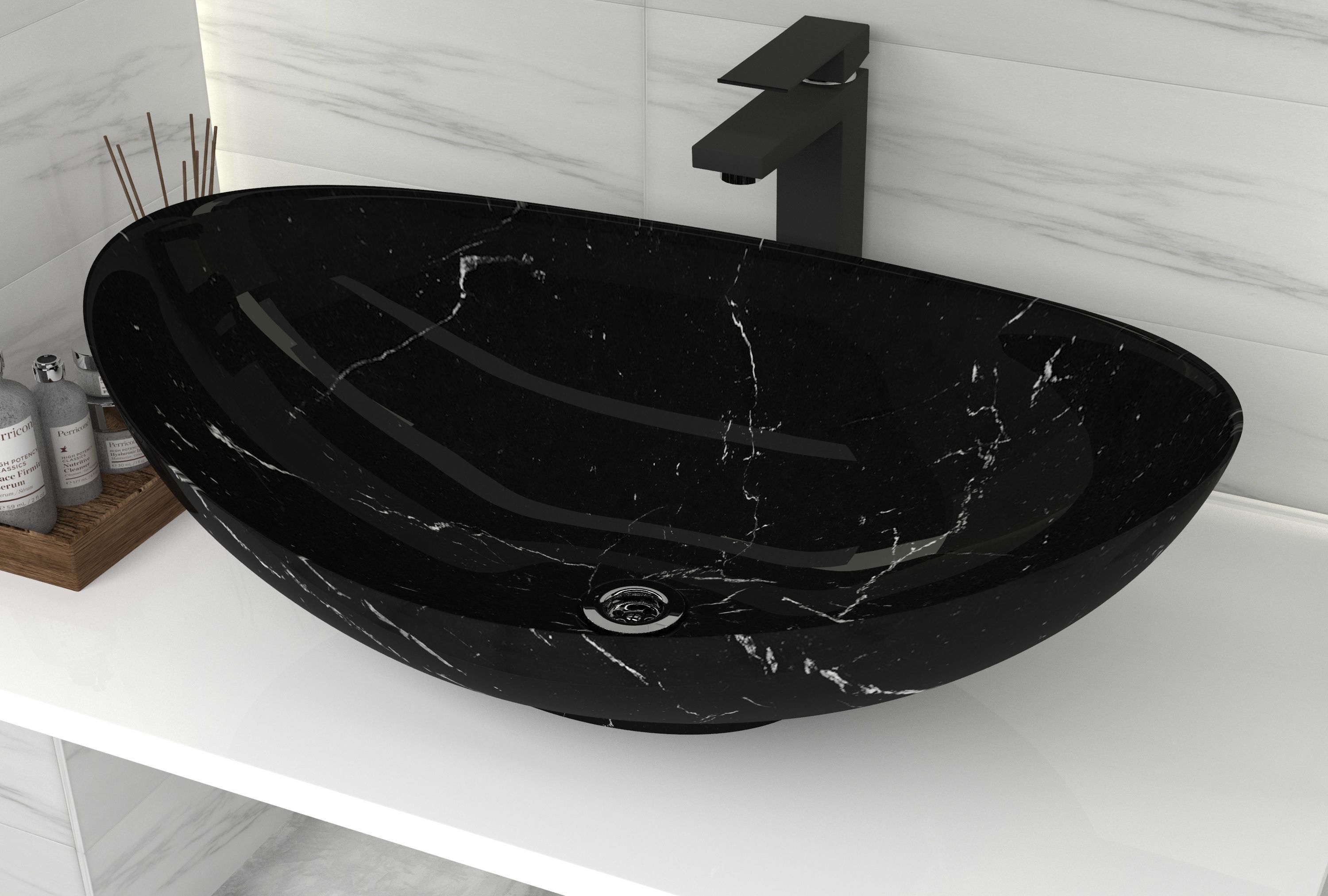 Раковина накладная Орион, черный мрамор