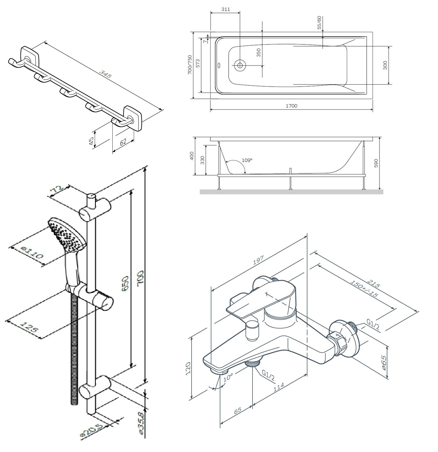 WK90EA Gem Комплект ванна 170*70 WK90EA Gem Комплект ванна 170*70