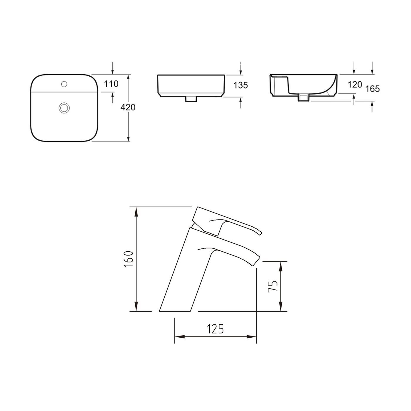 Комплект 2 в 1 Lavinia Boho Bathroom Sink Slim 21510289, накладная фарфоровая раковина 42 см, смеситель