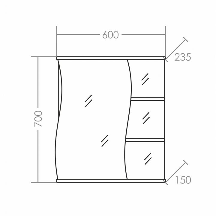 Зеркальный шкаф СаНта Волна 60 с подсветкой, левый 101015