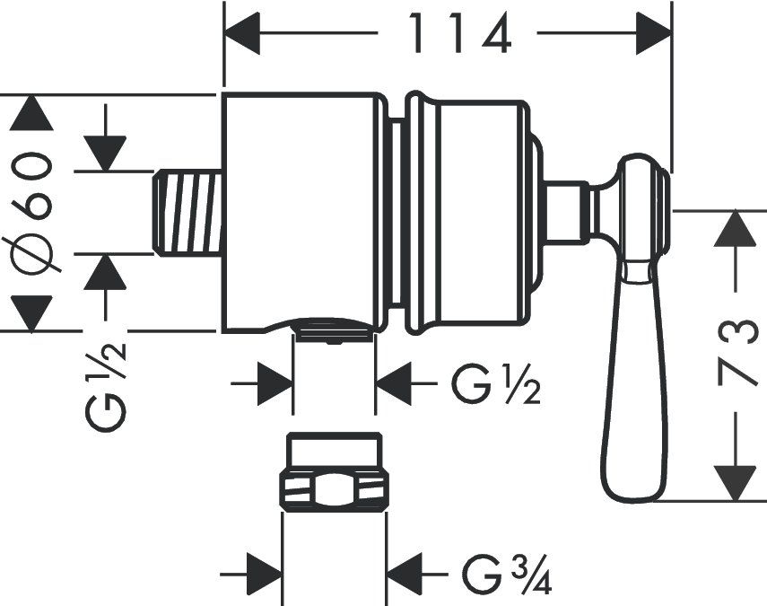 AX Montreux Вывод воды для ручного душа с клапаном и вентилем, ½’, цвет: хром AX Montreux Вывод воды для ручного душа с клапаном и вентилем, ½’, цвет: хром
