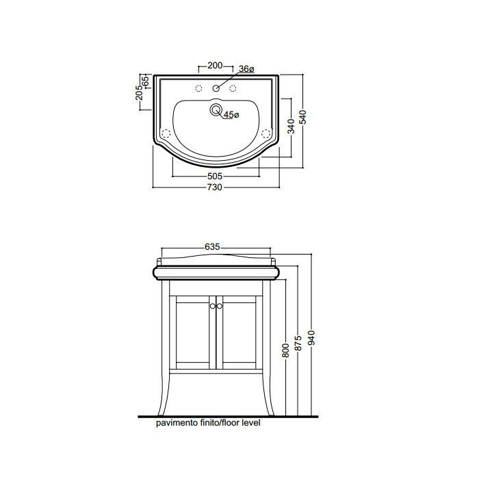 KERASAN Retro 73, раковина 73*54см с 1 отв. под смеситель, цвет: белый, артикул 104701*1