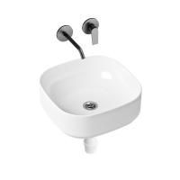 Комплект 3 в 1 Lavinia Boho Bathroom Sink Slim 21510034, накладная фарфоровая раковина 40 см, встраиваемый смеситель со скрытым механизмом, пластиковый сифон