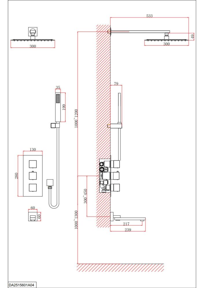 Душевая система для ванны и душа DK встраиваемая термостатический с изливом матовый белый Bayern.Liszt DA2515608A04, артикул DA2515608A04