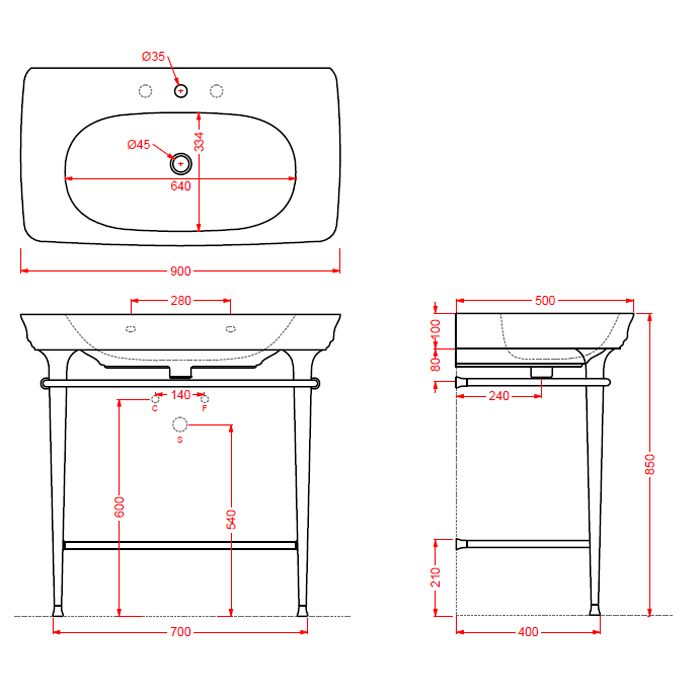 Artceram CIVITAS Металическая структура Quadra 70х40хh80,5см для раковины 90, полка стекло, цвет: розовое золото