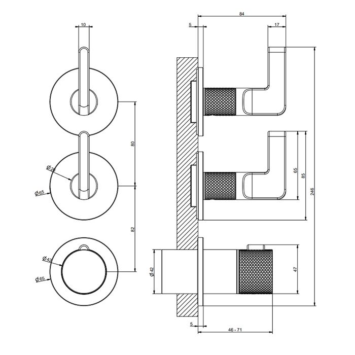 GESSI INCISO Смеситель настенный встраиваемый, термостатический, с двумя запорными вентилями, внешняя часть, цвет Finox Brushed Nickel