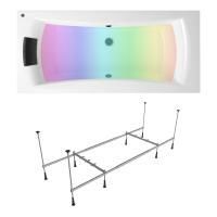 Комплект 4 в 1 Lavinia Boho Evan S3-3711018P, акриловая ванна 180x80 см, усиленный металлический каркас с монтажным набором, мягкий силиконовый подголовник, хромотерапия