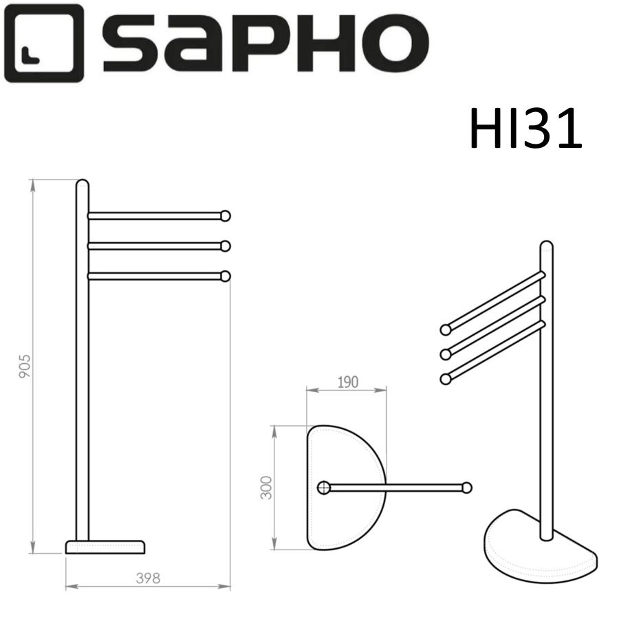 Стойка напольная HIBISCUS с тремя держателями для полотенец, хром, Sapho Стойка напольная HIBISCUS с тремя держателями для полотенец, хром, Sapho