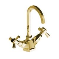 Stella Eccelsa Смеситель для раковины на 1 отверстие 3217P, с донным клапаном и высоким изливом, цвет: золото 24К
