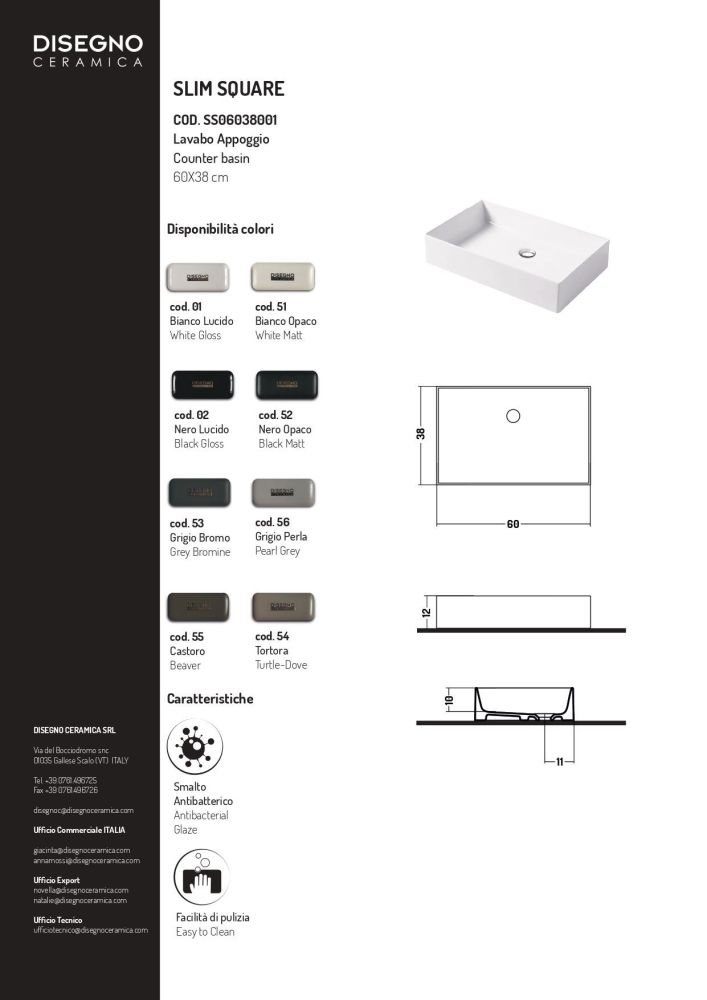 Disegno ceramica Slim, накладная прямоугольная раковина 60х38хh12 см, цвет beaver, артикул SS06038055