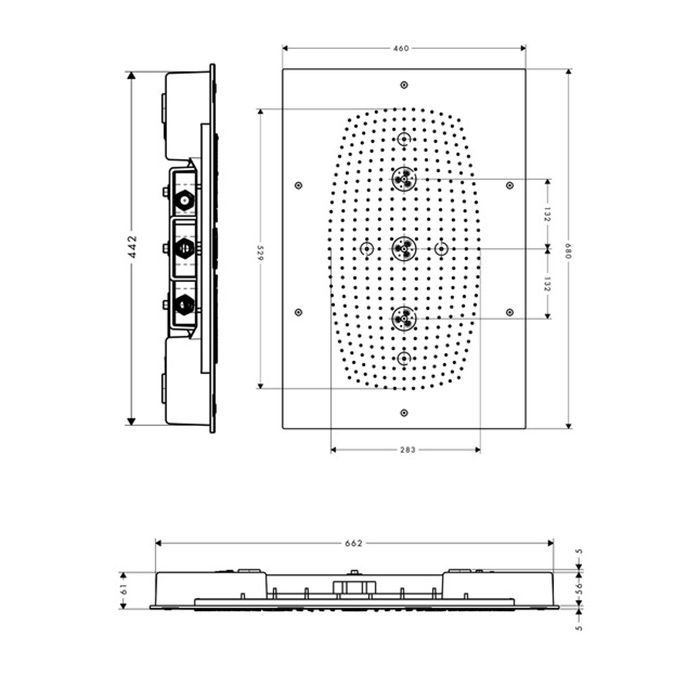 HG Raindance Rainmaker Потолочная душевая система (680x460 мм), ½’, без подсветки, 3 вида струи, цвет: хром HG Raindance Rainmaker Потолочная душевая система (680x460 мм), ½’, без подсветки, 3 вида струи, цвет: хром