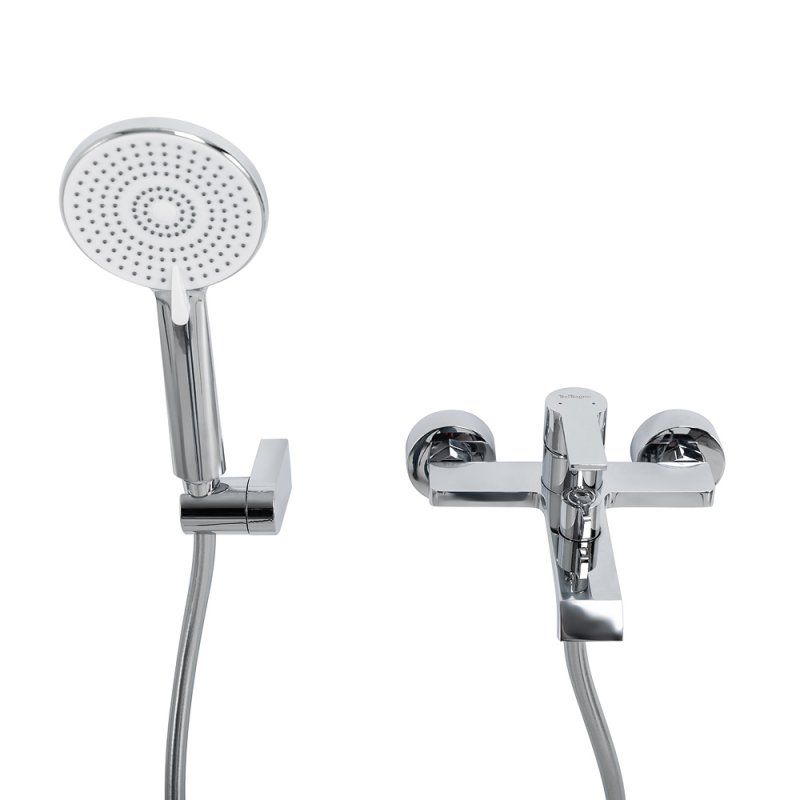 AURORA Смеситель для ванны и душа в комплекте с ручным душем, шлангом и держателем, хром AURORA-VASM-CRM, артикул AURORA-VASM-CRM