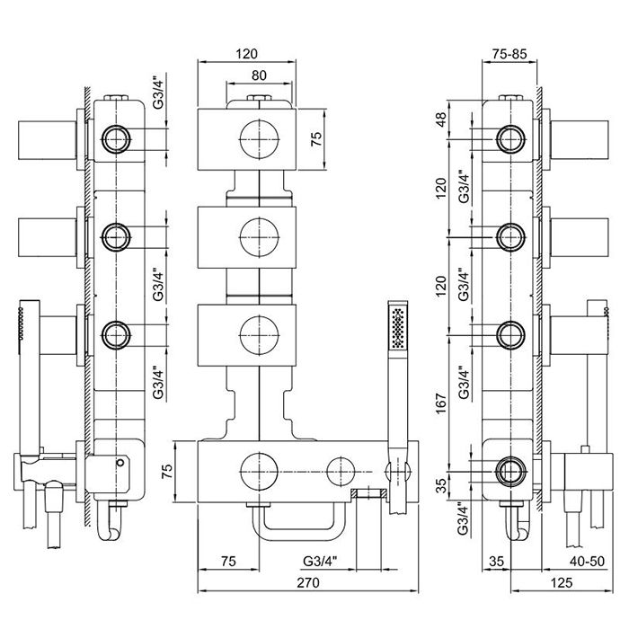 Fantini Milano Встраиваемый термостат для душа на 4 источника, 3/4'', (наружняя часть), цвет: хром