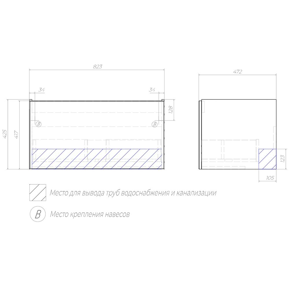 Тумба под раковину подвесная Velvex Posse tp.POS.OSK.85.1Y верде, 85 см, артикул tp.POS.OSK.85.1Y верде