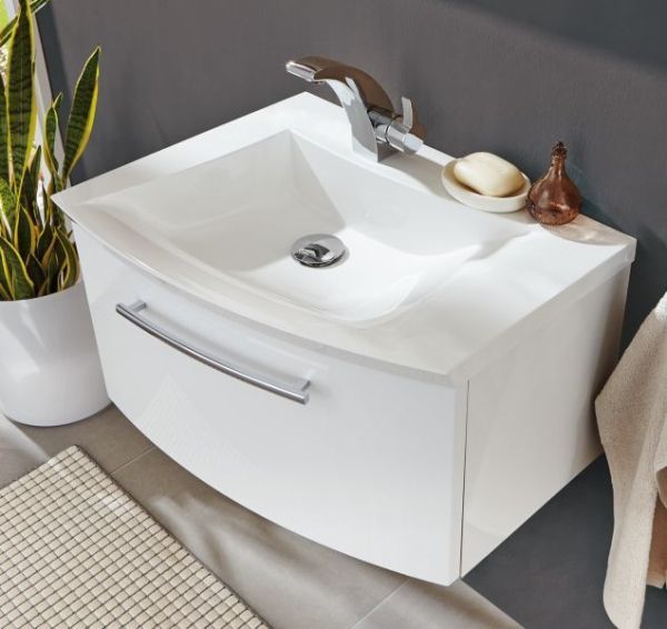 Puris For Guests, тумба + раковина правая 600 мм из минер. литья, цвет белый высокоглянцевый