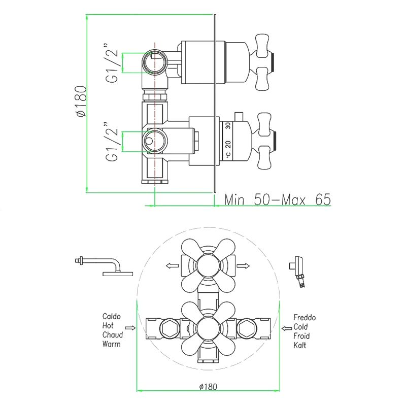 Смеситель для душа встраиваемый с термостатом Webert Armony AM970902060, медь