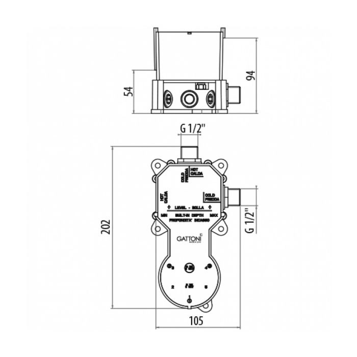 Gattoni GBOX Универсальная монтажная коробка под встраиваемый смеситель для душа на 2-5 источников, входы 1/2'', цвет хром