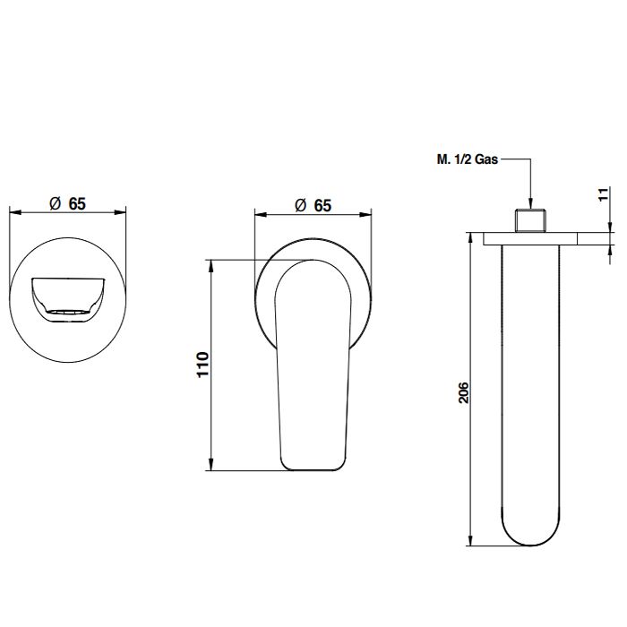 Bongio GIO2 Смеситель встроенный для раковины на 2 отв., излив 206 мм цвет: хром (со встраиваемой часть)