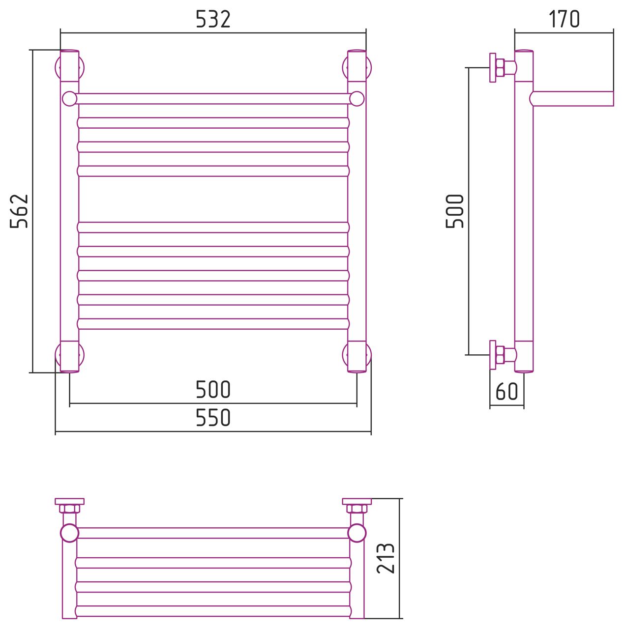 Полотенцесушитель водяной "БОГЕМА 1П +" 500х500 (Белый (RAL-9003)) Полотенцесушитель водяной "БОГЕМА 1П +" 500х500 (Белый (RAL-9003))