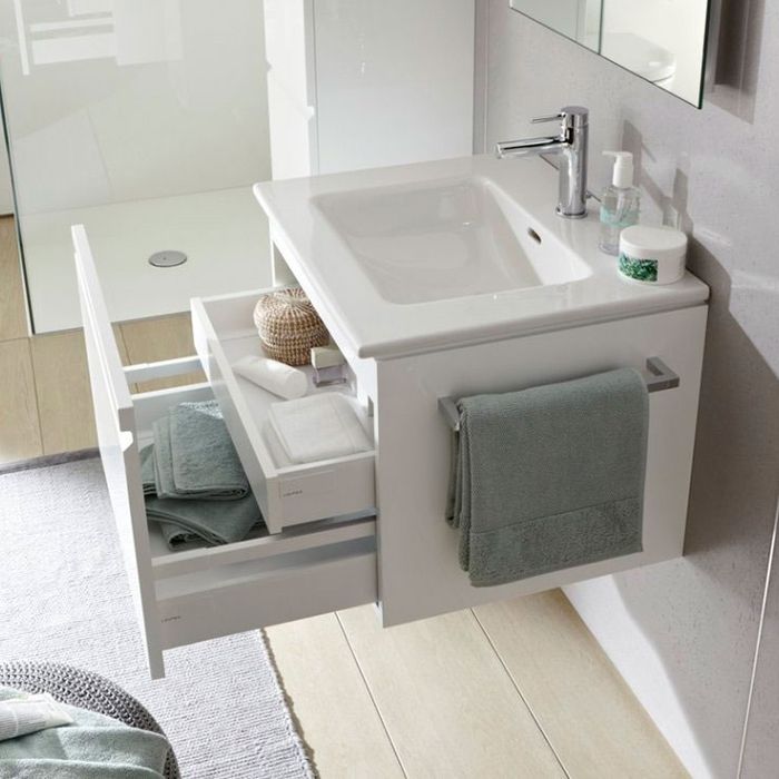 Laufen PRO S комплект: шкафчик с раковиной на 1 отв, 800х500х460 мм, с раковиной Slim 800 мм, 1 внутр. ящик, вкл.орган.для ящика, белый глянцевый, артикул 8.6096.4.475.104.1