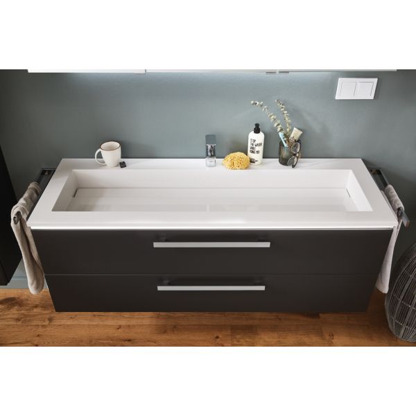 Puris Star Line, раковина из минерального литья усиленная с квадратной чашей на 1 смеситель 1400 мм, цвет белый