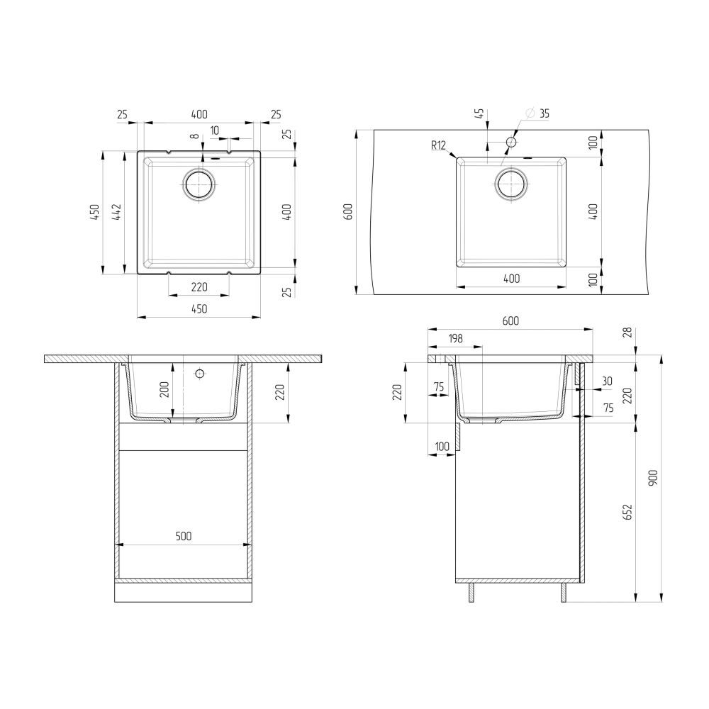 Кухонная мойка Ulgran Quartz Under 400-08, космос, артикул Under 400-08