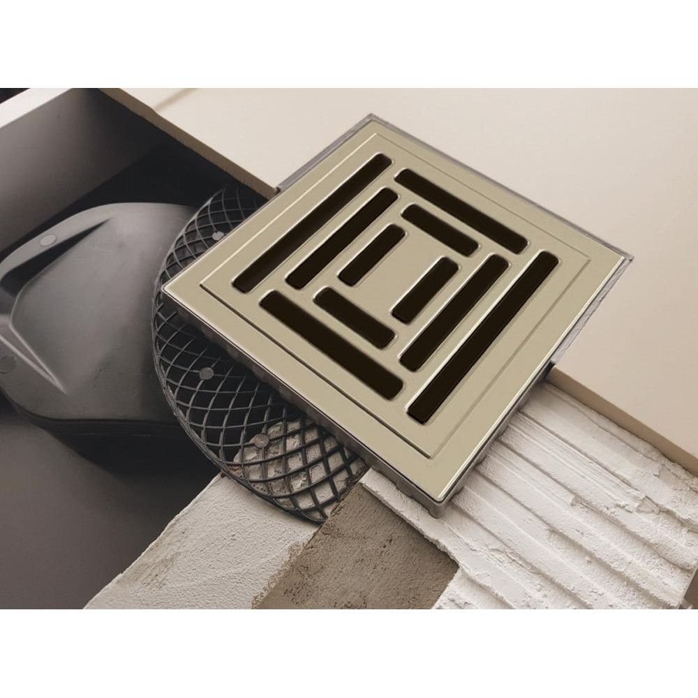 Трап BERGES водосток PLATZ Uno 100х100, матовый хром, S-сифон D50 H60 боковой