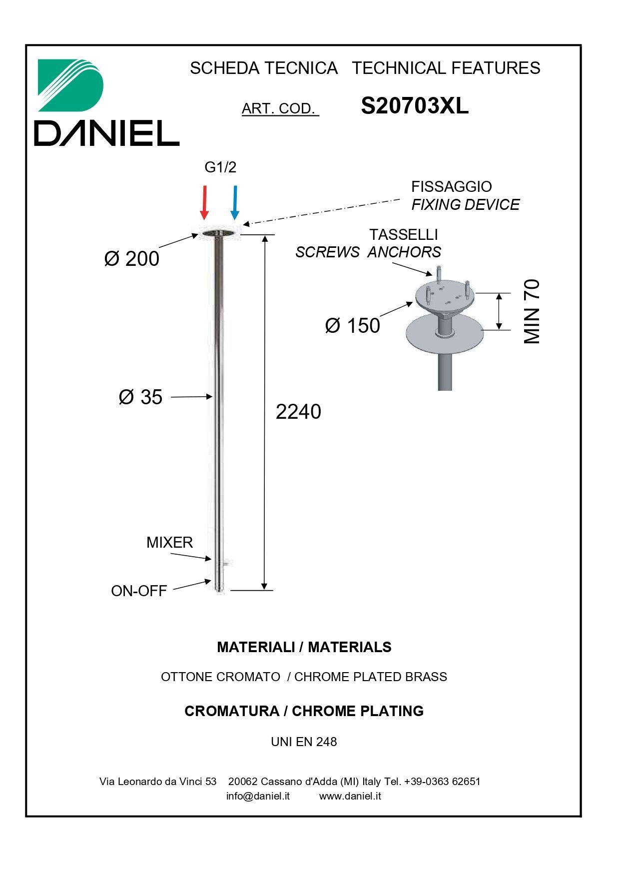 Daniel Suvi, потолочный смеситель для раковины, длина 231 см, со встроенным в носик смесителем и регулятором расхода, цвет хром