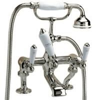 Devon Dandy Смеситель для ванны, монтаж на стену без эксцентриков - межосевое расстояние 194мм, с лейкой и шлангом, цвет: никель блестящий