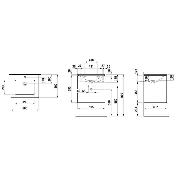 Laufen Pro S Шкафчик под раковину 600х500х610 мм., с раковиной Slim 600, подвесной, 2 ящика, включая органайзер, цвет белый глянцевый, артикул 8.6496.0.261.104.1
