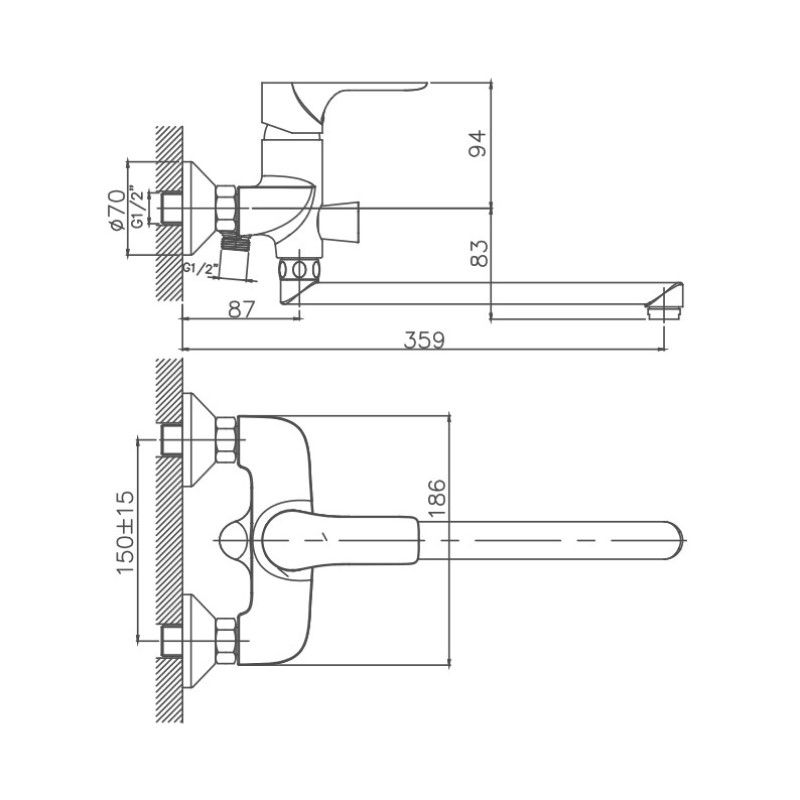 Смеситель для ванны Cron CN22172, хром