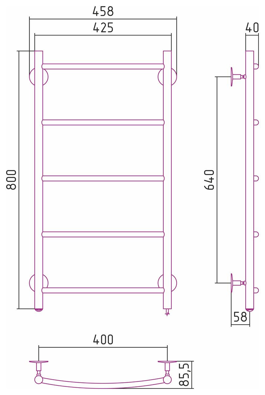 Электрический полотенцесушитель СТИЛЬЕ "Формат 40 П" 800х400 (5) Г16 (Без покрытия)