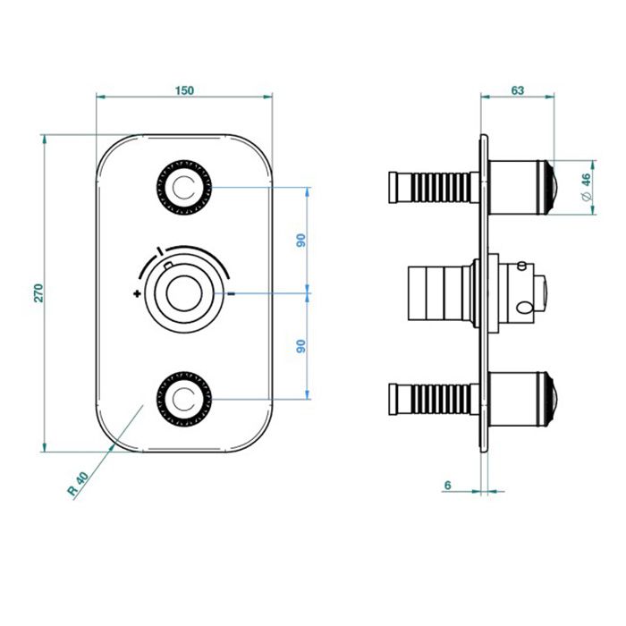THG MALMAISON PORTORO Смеситель для душа встраиваемый, термостатический, с 2 запорными вентилями, внешняя часть, цвет полированное золото