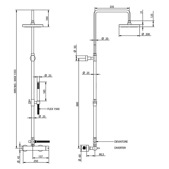 Bongio Project Душевая стойка со  смеситель для душа с душевой головкой и душевым комплектом, цвет черный матовый