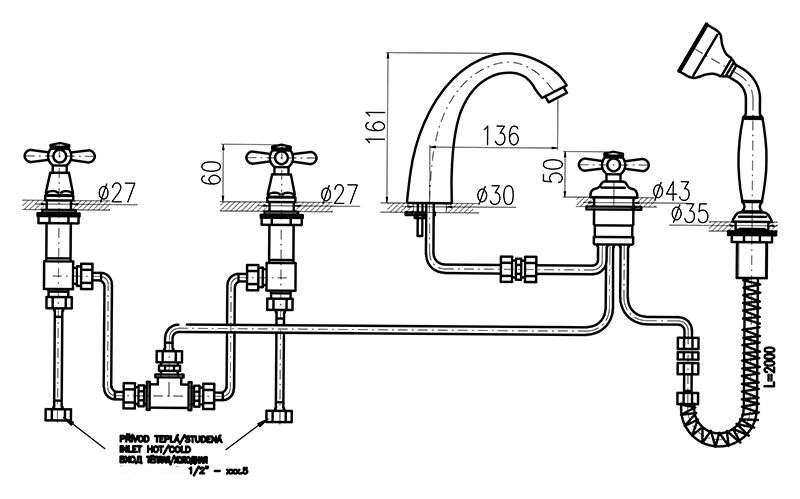 Смеситель на борт ванны Rav Slezak Morava MK176.5PZ