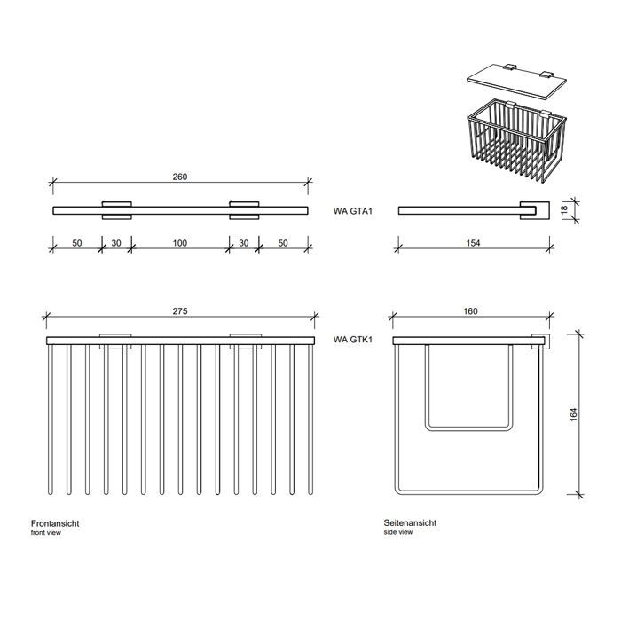 Decor Walther WA GTKS1 Набор: корзина для полотенец 27.5x16x16см и стеклянная полка 26.5x15см, подвесной, цвет: хром ЗАКАЗ ПО ЗАПРОСУ, артикул 0703800
