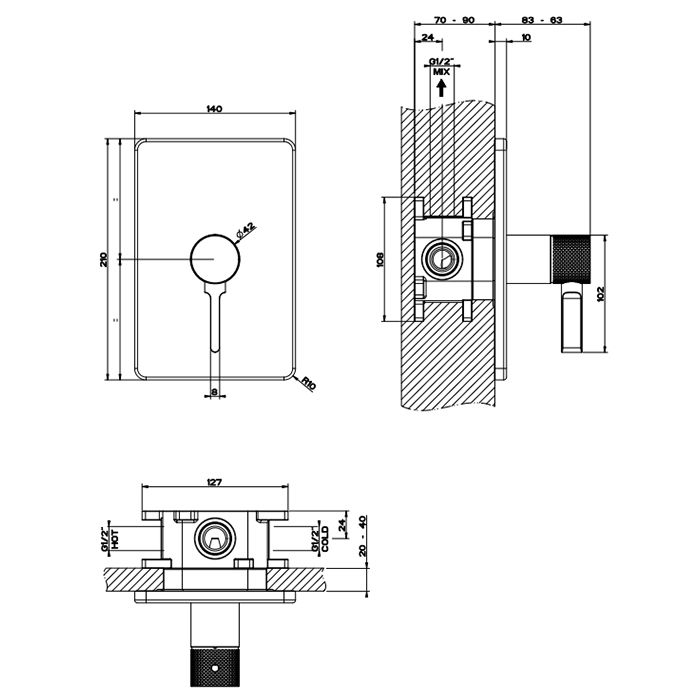 GESSI INCISO Встраиваемый смеситель, на 1 источник (внешняя часть), цвет: золото