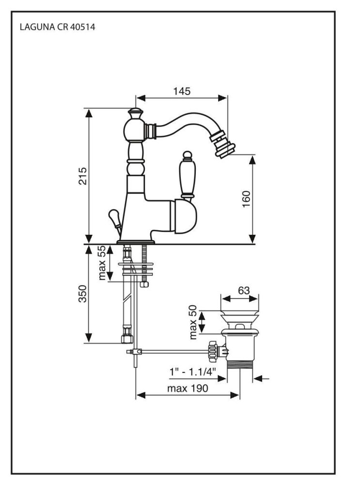 Emmevi Laguna, однорычажный смеситель для биде (излив 14,5 см), с донным клапаном, цвет хром-золото, артикул 40514/CO