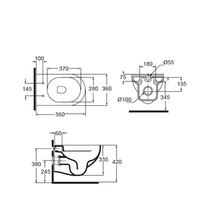 AZZURRA NUVOLA Унитаз подвесной 55х35см, безободковый, цвет белый, с креплением KIT2000CF