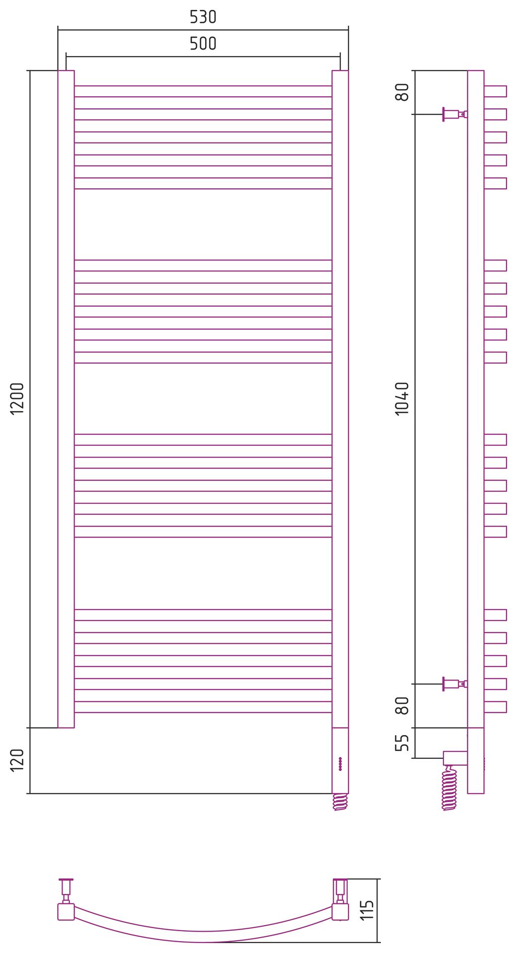 Полотенцесушитель электрический АРКУС 3.0 1200х600 МЭМ правый (Тёмный титан муар)