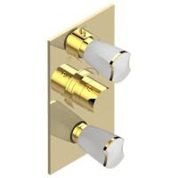 THG INFINI PORCELAINE BLANCHE Смеситель для душа встраиваемый, термостатический, с запор вентил, с перекл на 2 полож, внешн часть, цвет Matt gold PVD THG INFINI PORCELAINE BLANCHE Смеситель для душа встраиваемый, термостатический, с запор вентил, с перекл на 2 полож, внешн часть, цвет Matt gold PVD